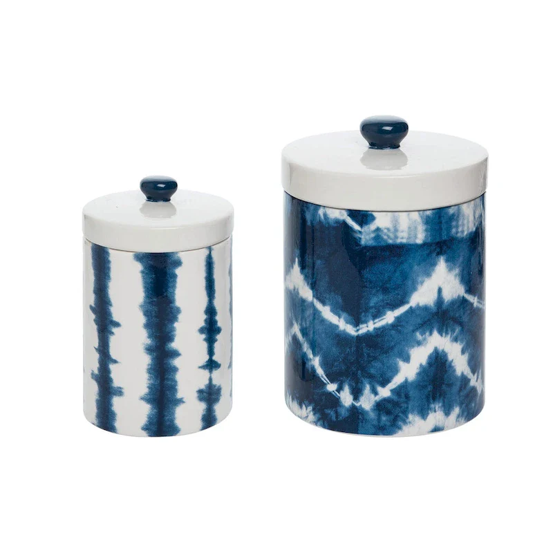 Transpac Dolomite 9 in. Multicolor Everyday Shibori Canisters Set of 2