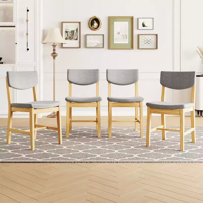 GDFStudio Dalton 4-Piece Wood Dining Chair with Gray Upholstered Cushion
