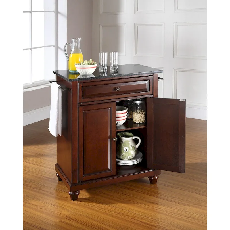 Solid Granite Top Portable Kitchen Island in Vintage Mahogany - 31W x 18D