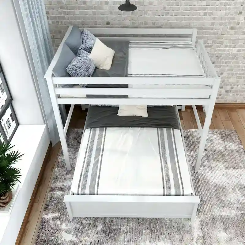 Plank and Beam L-Shaped Full over Queen Bunk Bed with Ladder on End