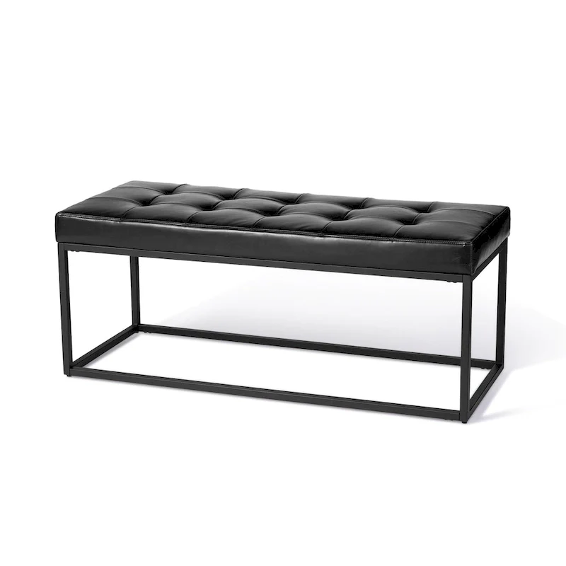 45W Modern Black Tufted Upholstered Bench with Metal Frame Legs - 45W x 19H x 17.5D