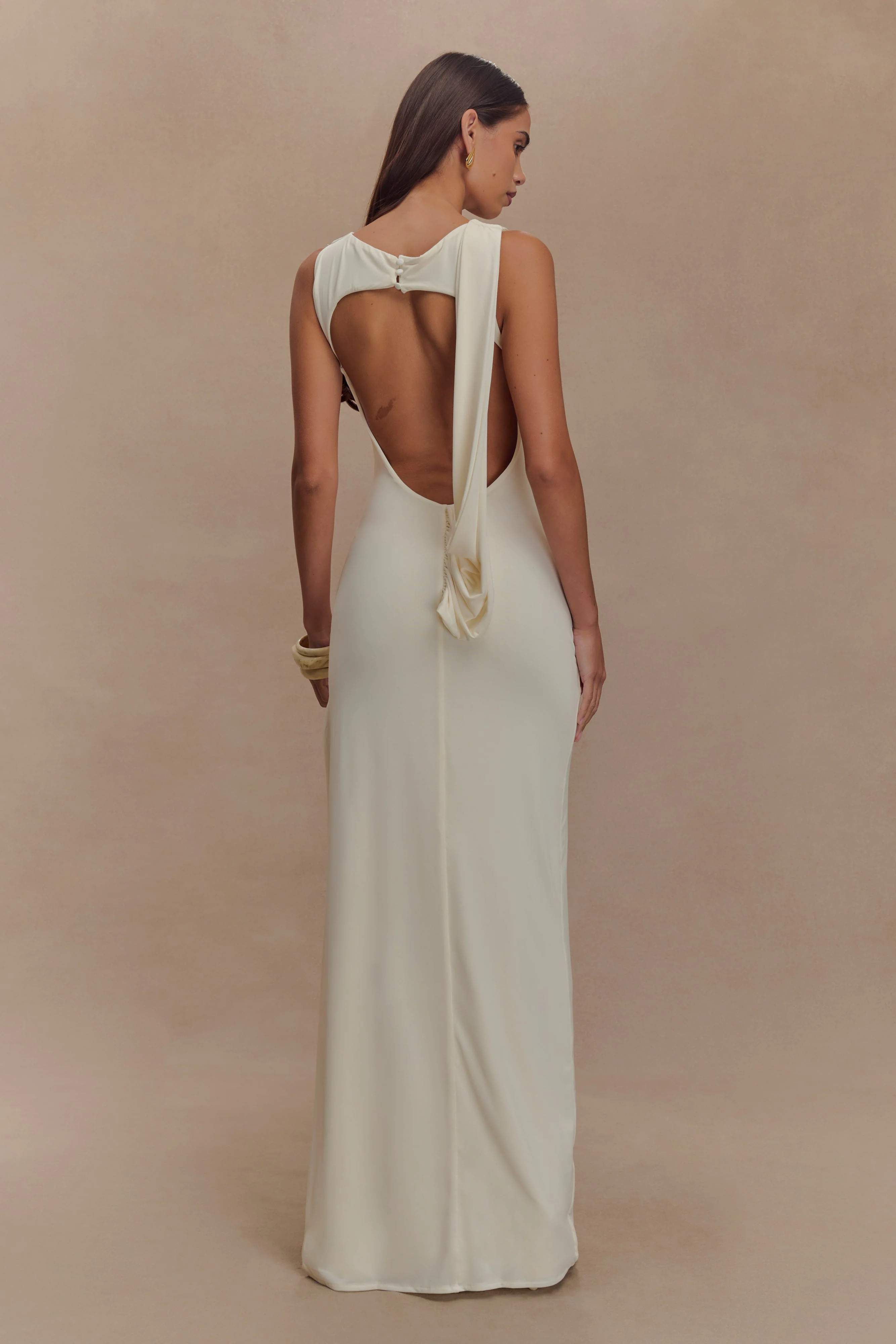 Henley Slinky Drape Maxi Dress - Ivory