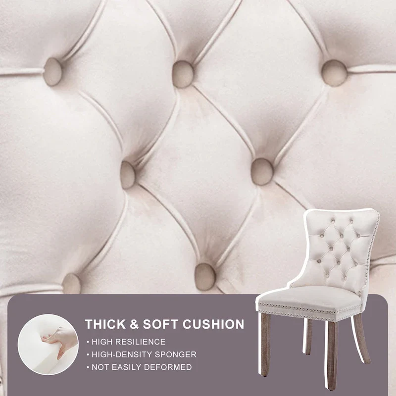 Velvet Dining Chairs, Tufted Solid Wood Armless Chairs Accent Chair with Nailhead Trim and Back Ring Pull