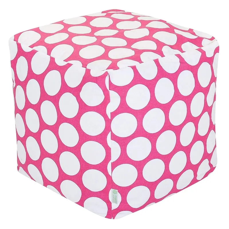 Hot Pink / Hot Green / Red / Black Polka Dot Cotton Cube Ottoman Pouf – 1 Person