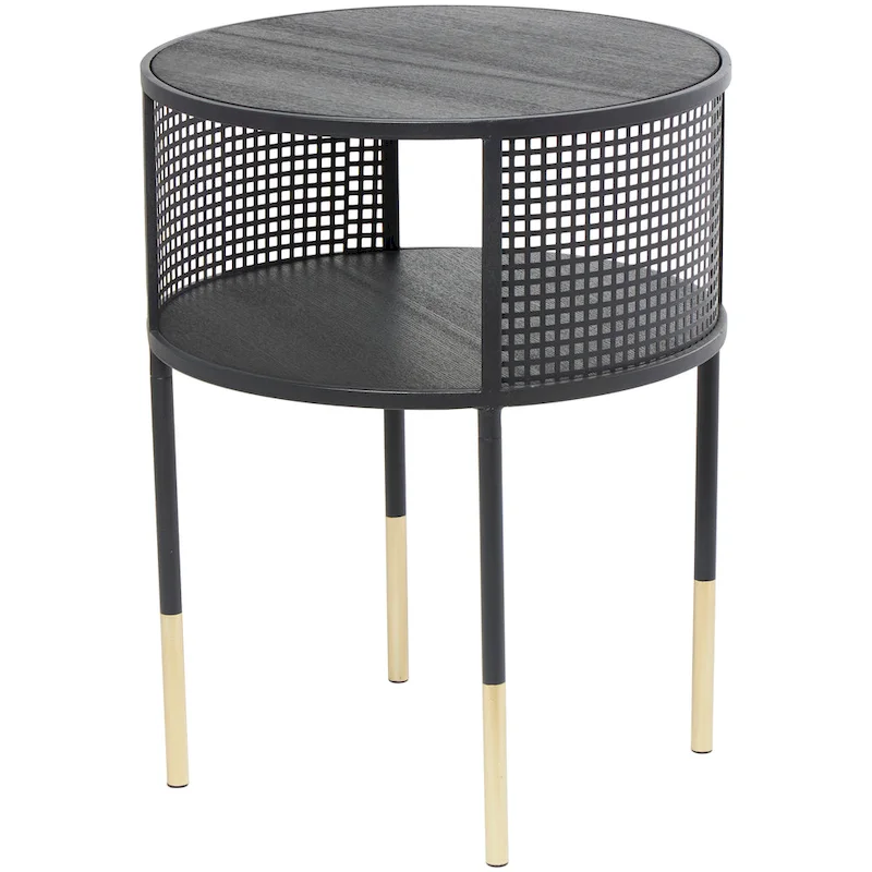 Metal Geometric Open Grid Accent Table or Coffee Table with Gold Legs, Black