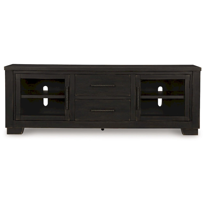 Galli Large TV Media Console, 2 Drawers, 4 Shelf, Black Wood, 80 Inch