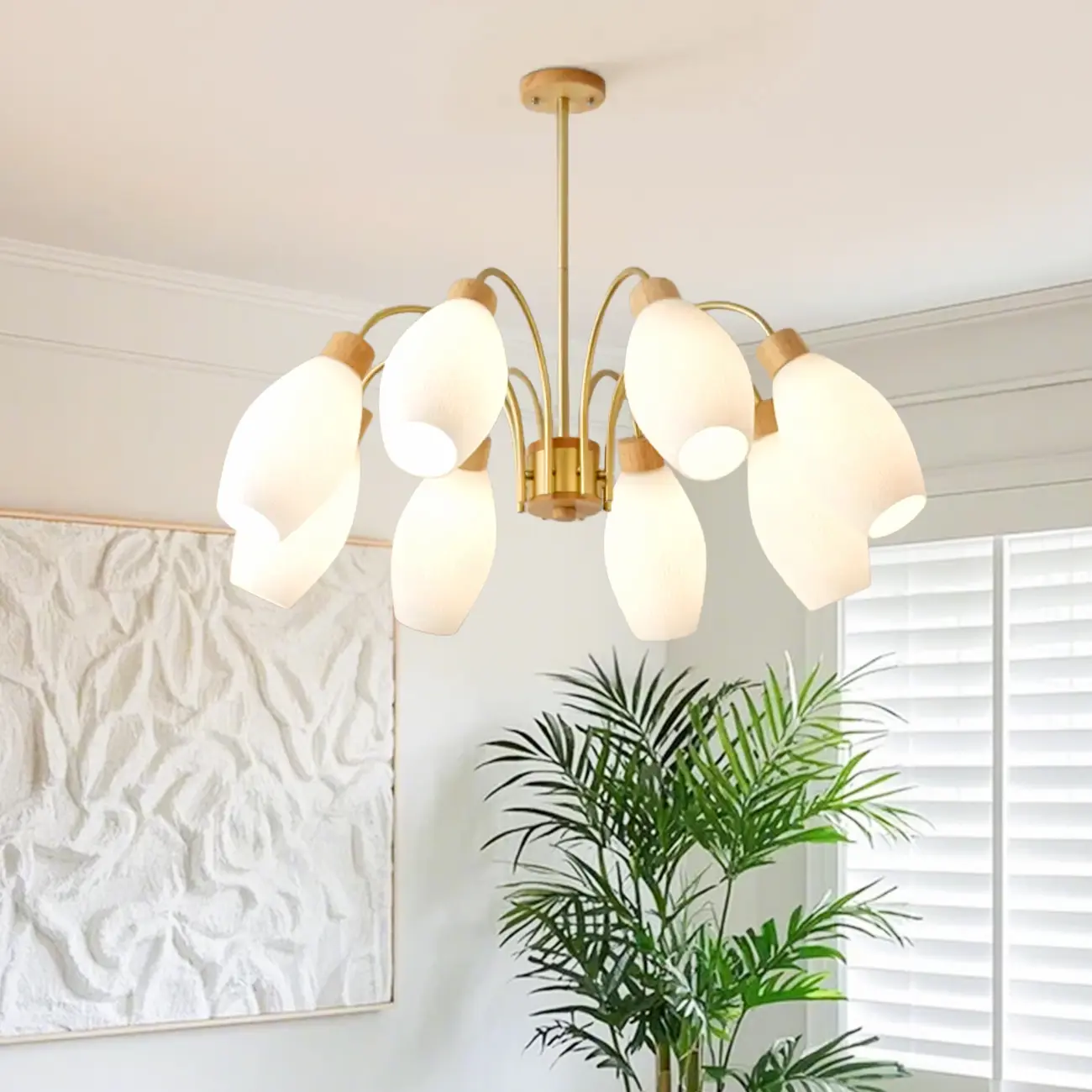 Modern Adjustable White Chandelier with Glass Shades