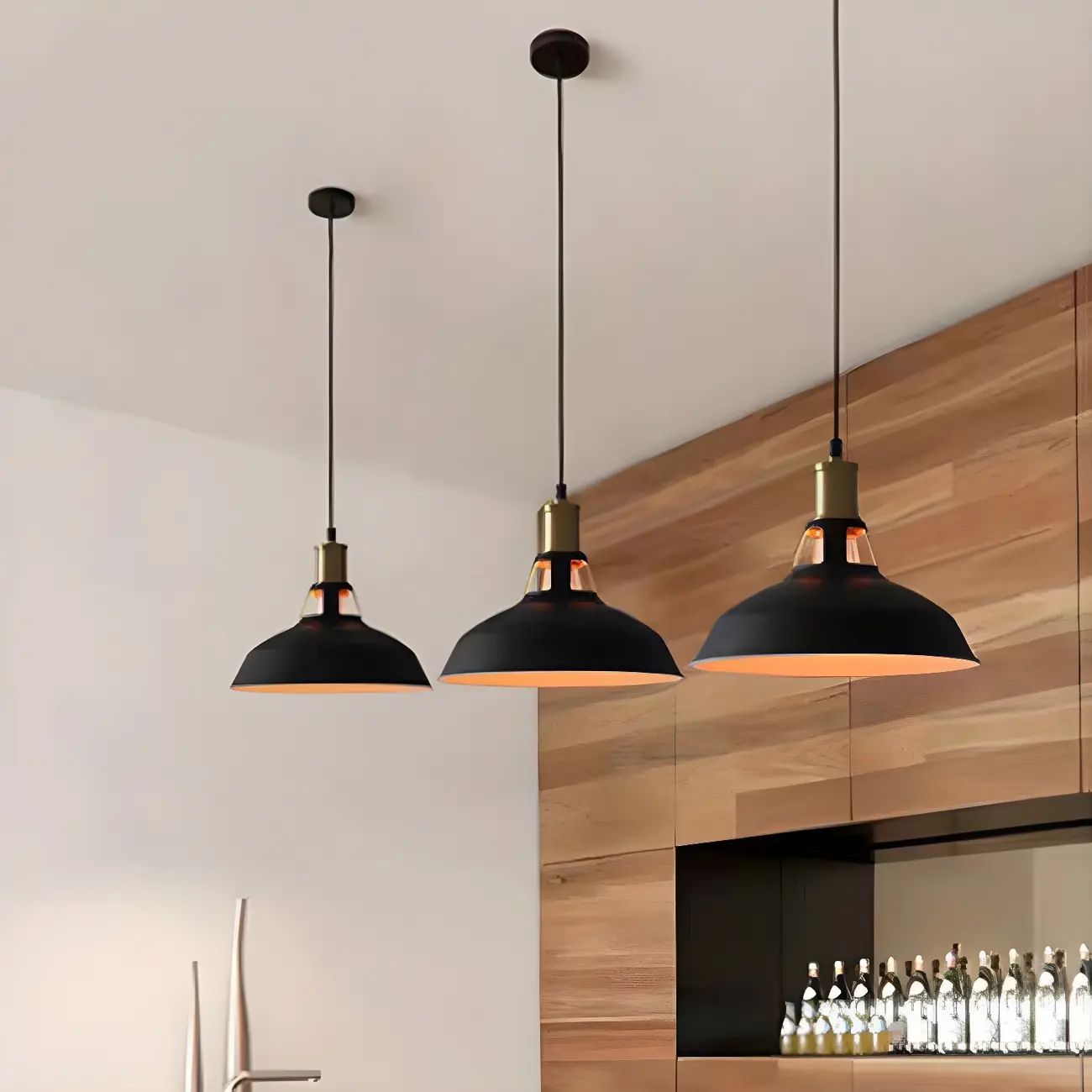 Industrial 1-Light Black Gold Iron Barn Pendant Light