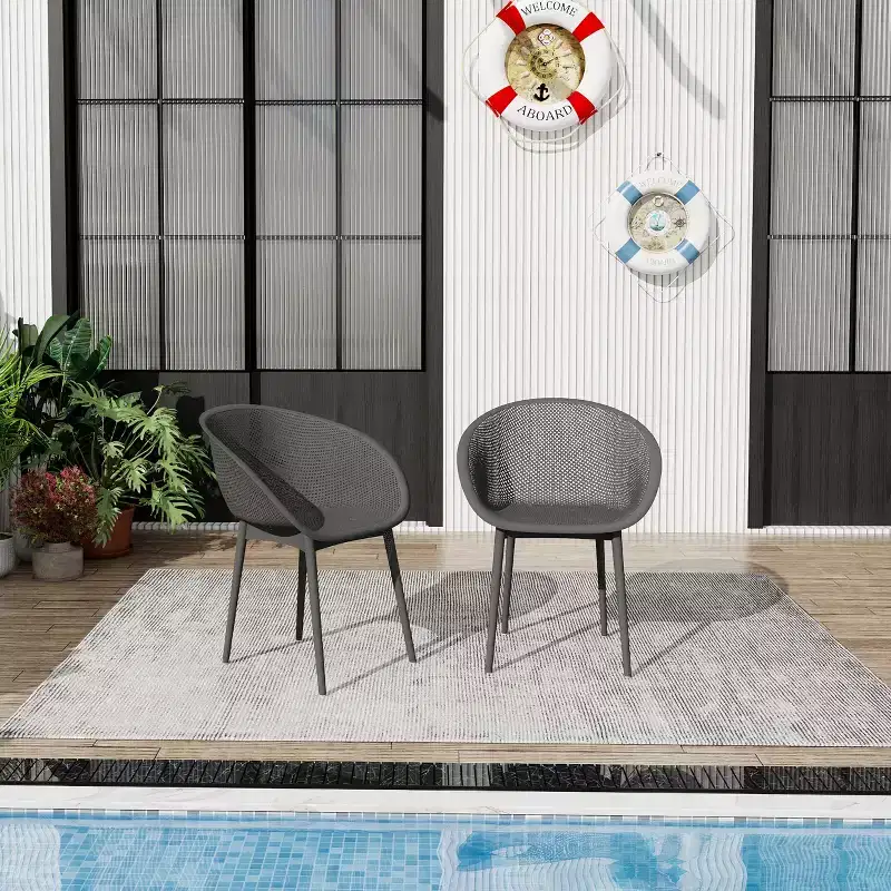 GDFStudio Joaquin Modern Polypropylene Outdoor Lounge Chairs with Curved Backrest (Set of 2)