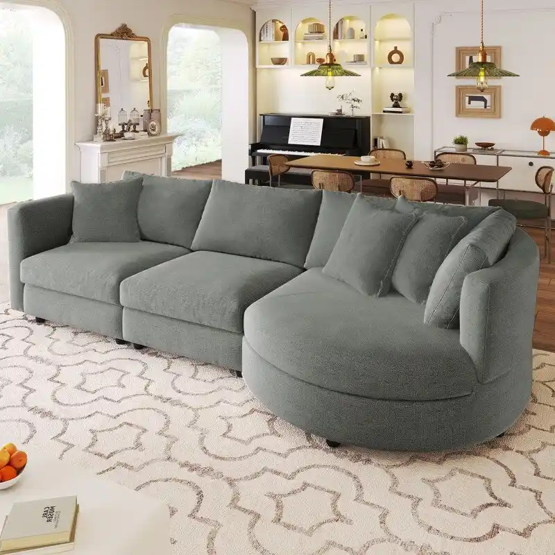 Modern Cushioned Combination Sofas with 3 Pillows and Curved Seat