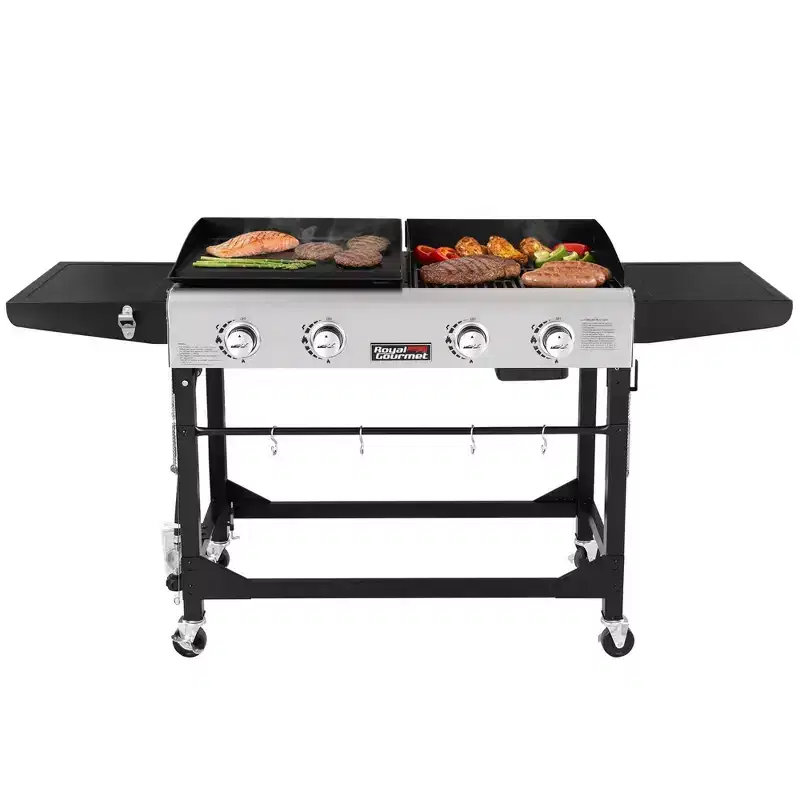 Royal Gourmet 4-Burner Portable Flat Top 48000 BTU Combo Grill GD401TG Black