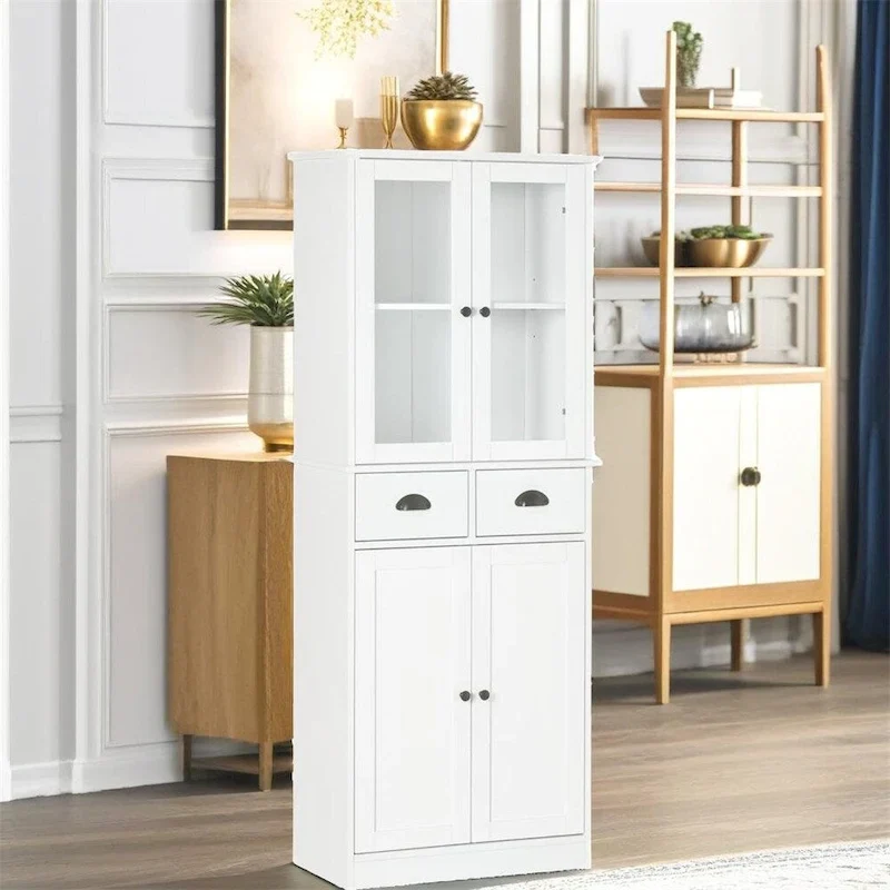 Freestanding Kitchen Storage Cabinet w/ Adjustable Shelves and Drawers