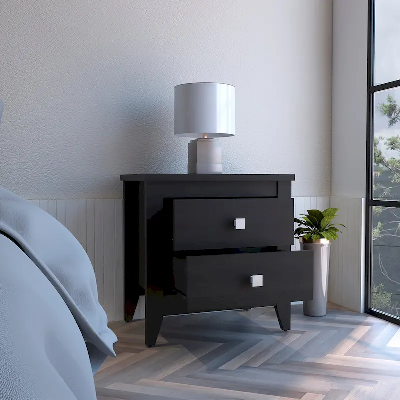 Nightstand with 2 Drawers - Modern Design with Metal Handles