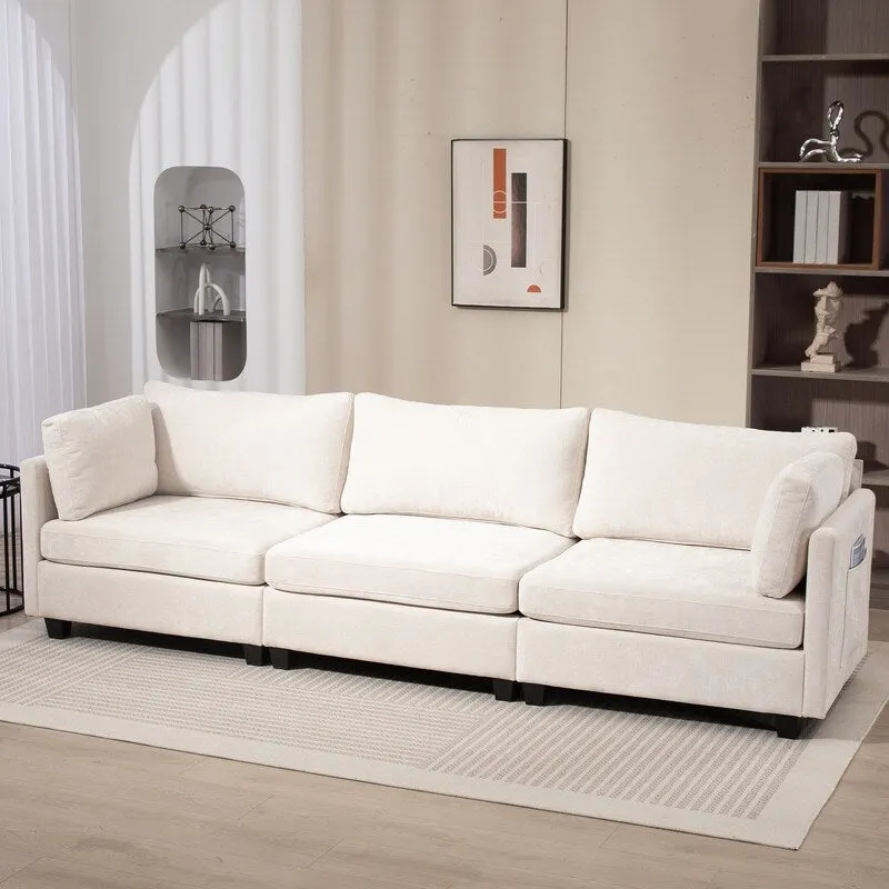 111.42  Chenille Upholstered Three Seater Sofa