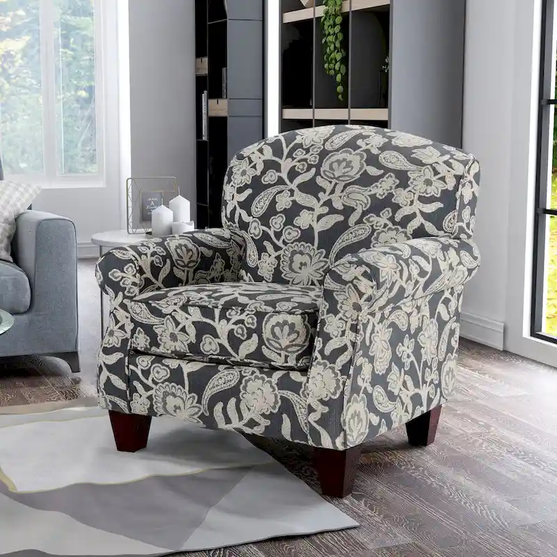 Transitional Chenille Floral Pattern Armchair
