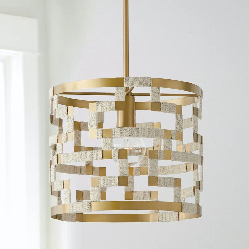 Hala 13.5  1-light Patinaed Brass/ Bleached Natural Jute Pendant