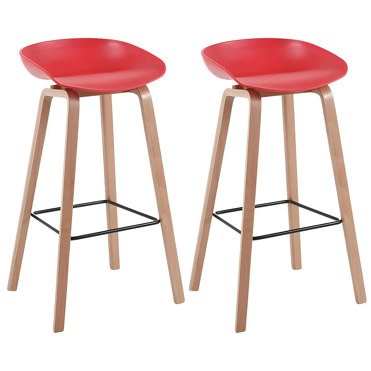 Mid-Century Modern Plastic Bar Stool with Wood Legs