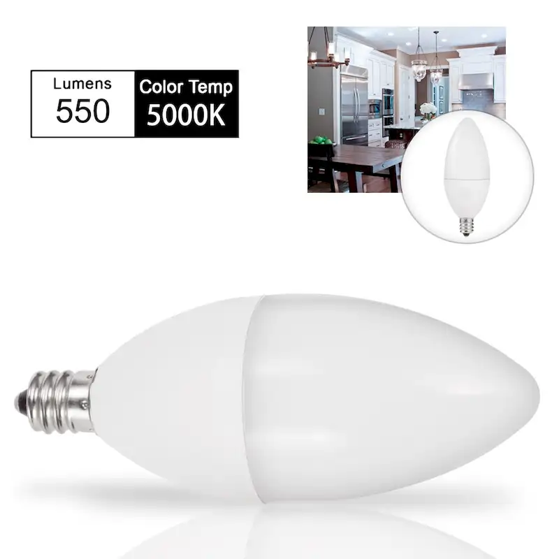 YUNSUN 6-Pack 6W LED Light Bulb, 60W Equivalent, B10/E12 Base, 5000K Daylight, 550 Lumens, Household Bulb, Energy-Saving