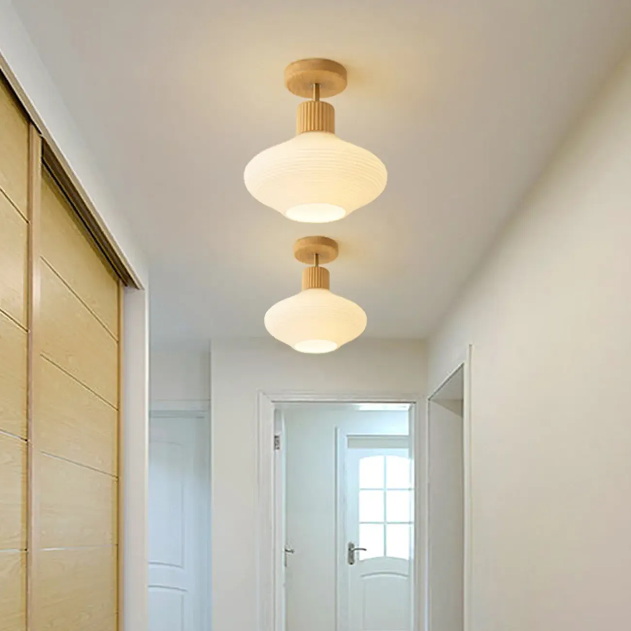 5 to 9 Inch Geometric Wooden Semi Flush Ceiling Light