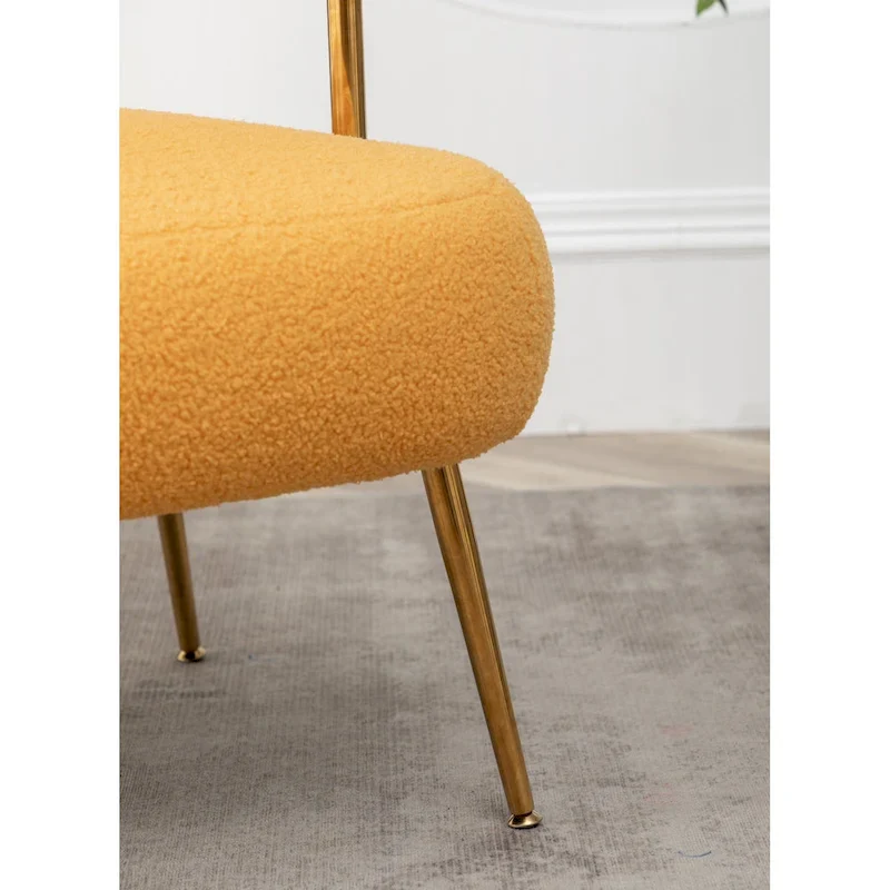 Modern Glam Upholstered Comfy Open-Back Accent Vanity Chair with Golden Legs