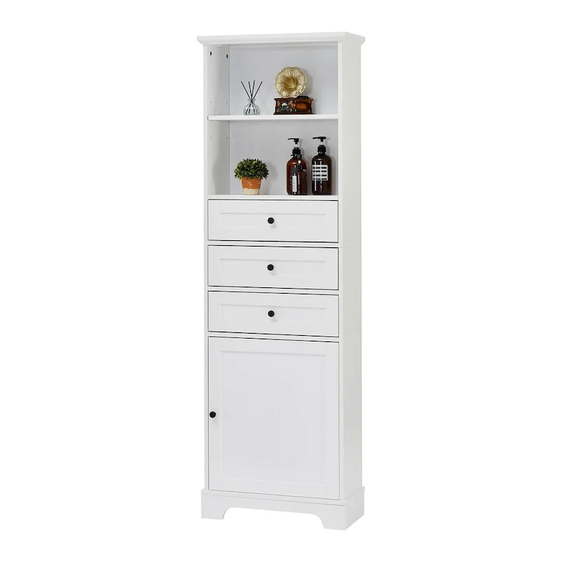68 Tall Freestanding Bathroom Cabinet with 3 Drawers and Adjustable Shelves