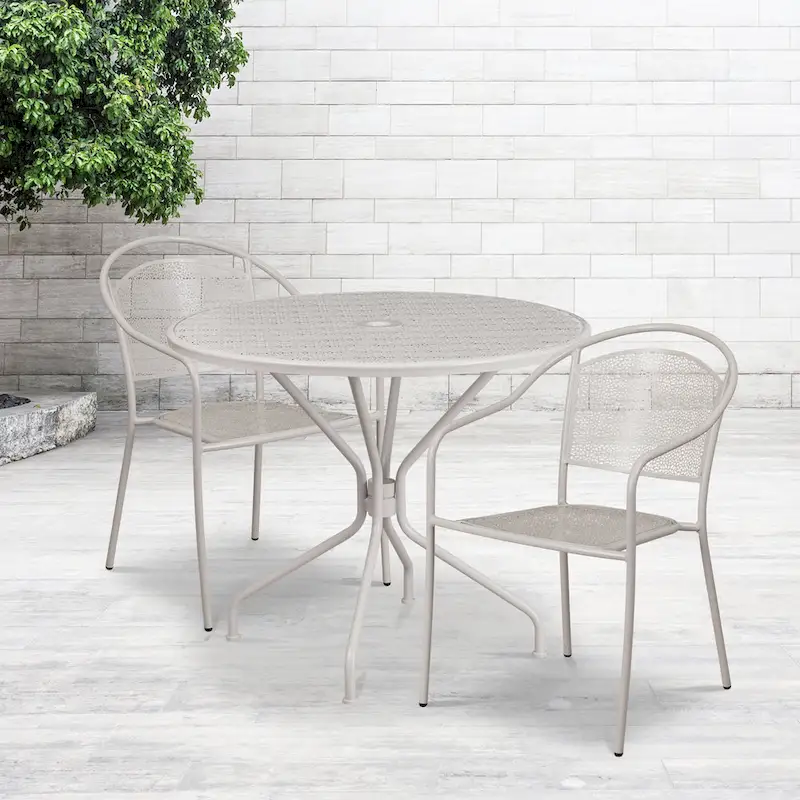 35-inch Round Steel 3-piece Patio Table Set with Round Back Chairs