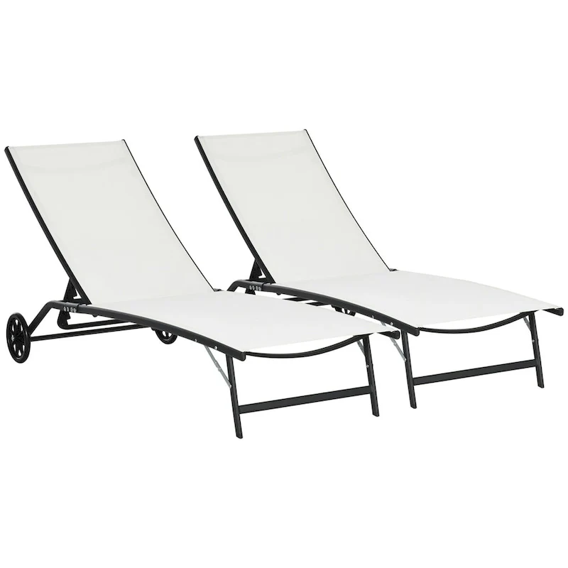 Chaise Lounge Outdoor,2 Piece Lounge Chair with Wheels,Tanning Chair with 5 Adjustable Positions for Patio,Beach, Yard, Pool
