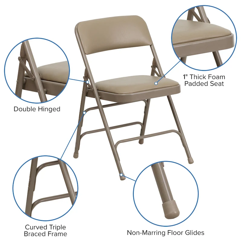 4 Pack Curved Triple Braced & Double Hinged Metal Folding Chair