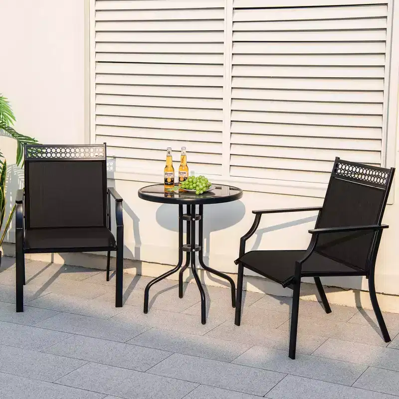 Costway Patio Chairs Set of 2 with All Weather Breathable Fabric High Backrest Blue/Coffee/Black