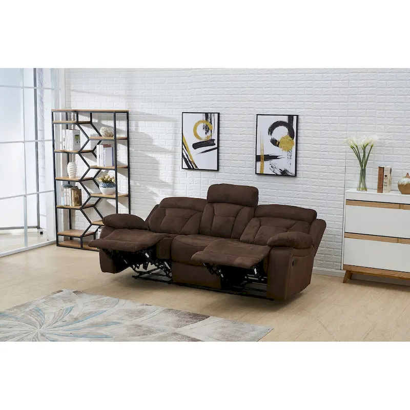 Microfiber Manual Reclining 3-seat Sofa Couch in Dark Brown 8005