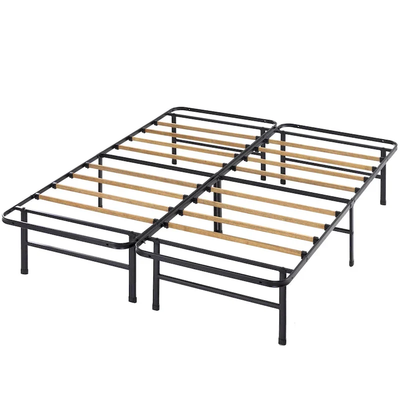 Black 14-Inch Steel Platform Bed Frame with Bamboo Slats – Twin, Twin XL, Full, Queen or King