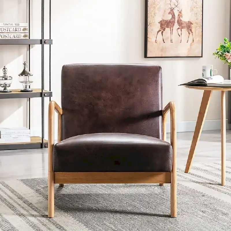 Dark Brown / Camel / Grey / Brown / Chocolate Mid-Century Solid Wood Armchair – 1 Person