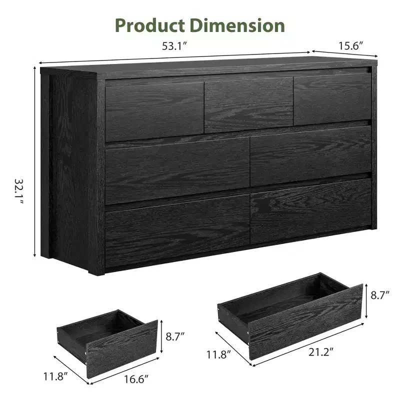 53 8-Drawer Waterproof-Top Dresser, Anti-Tip Kit, Smooth Rails, Slim 15.6 Deep, Farmhouse Storage for Living Room, Hallway Entryway