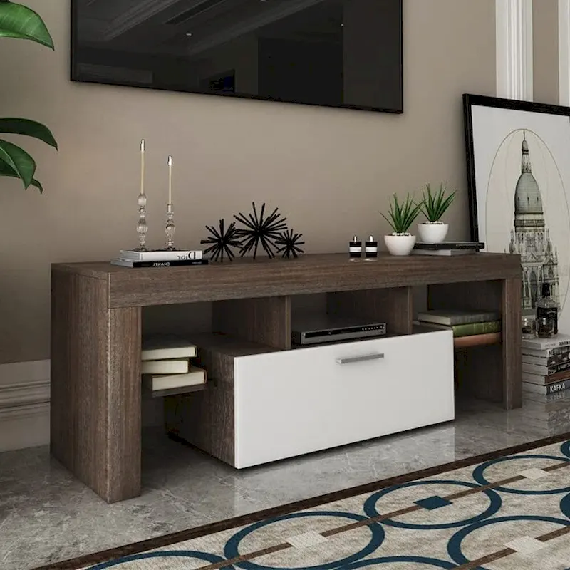 51  Modern LED TV Stand with Cabinet, 20 Minutes Quick Assembly - 51.18inch*13.78inch*17.72inch