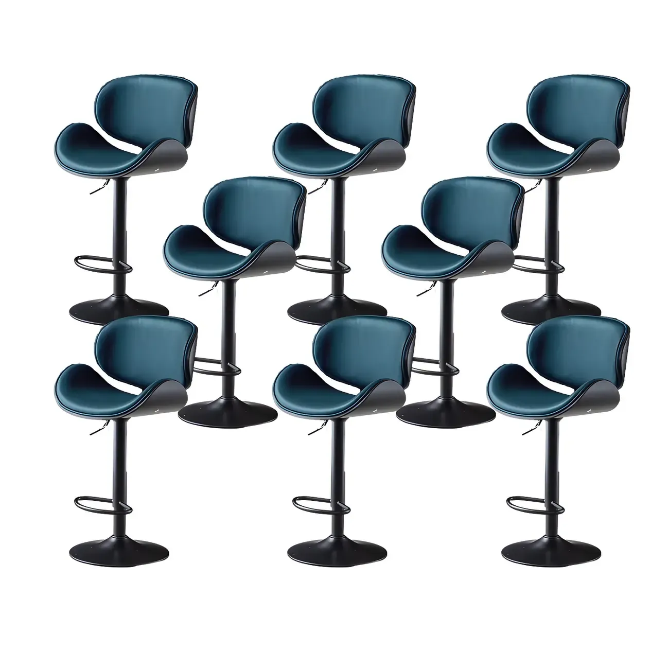 Arched Blackish Green Leather Swivel Adjustable Bar Stool