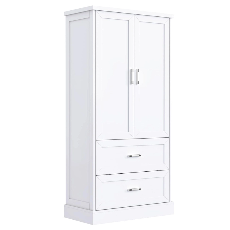 Tall Bathroom Storage Cabinet Cabinet with Two Doors and Drawers Adjustable Shelf MDF Board