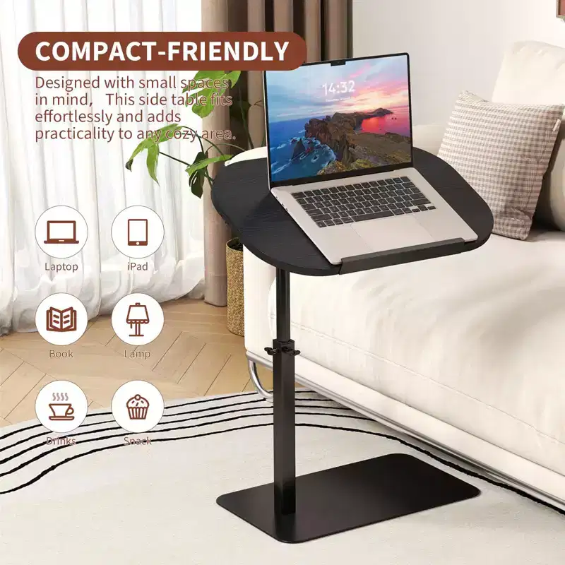 COZONY Adjustable C Shaped Side Table with Swivel Tray, Folding Laptop Desk for Sofa Bed