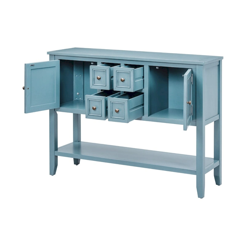 Blue Buffet Sideboard Console Table with Bottom Shelf