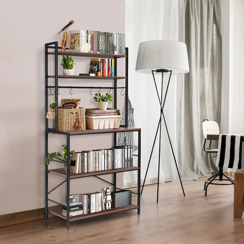Industrial Kitchen Microwave Oven Stand Storage Rack Organizer Shelf with 10 Hooks