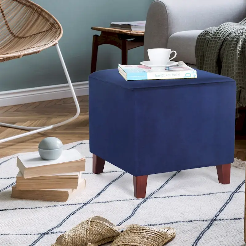 Adeco Square Ottoman Footrest Stool Small Fabric Bench Seat