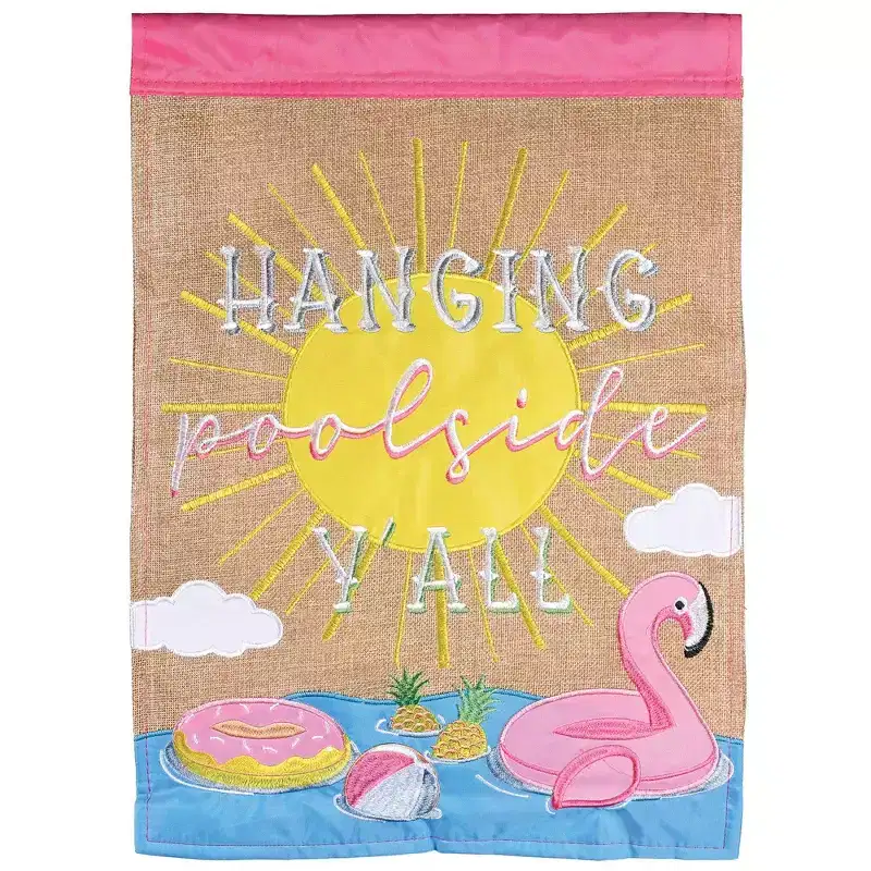 Dicksons Magnolia Garden Hanging Poolside Y'all Burlap Pink 18 x 13 Polyester Outdoor Garden Flag