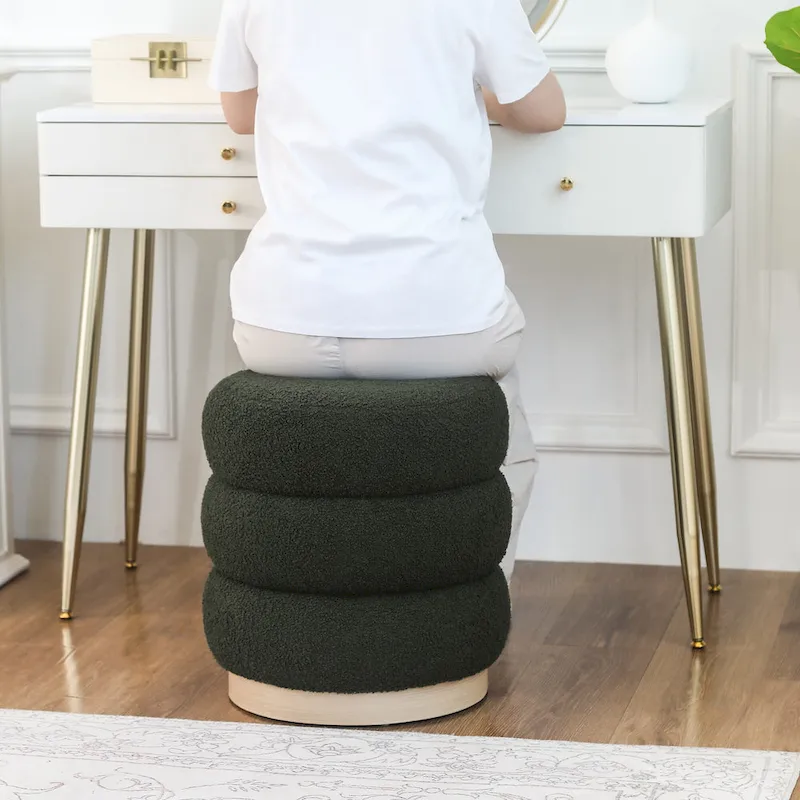 Adeco Teddy Round Upholstered Ottoman Stool