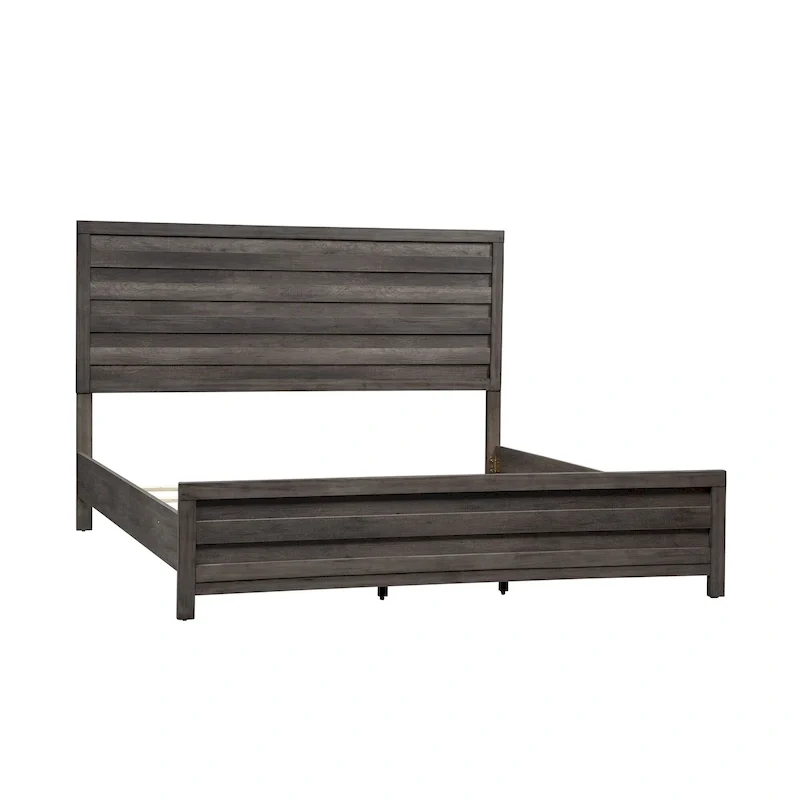 Gray California King Panel Bed, Modern Style, 2-Person, Melamine & Wood