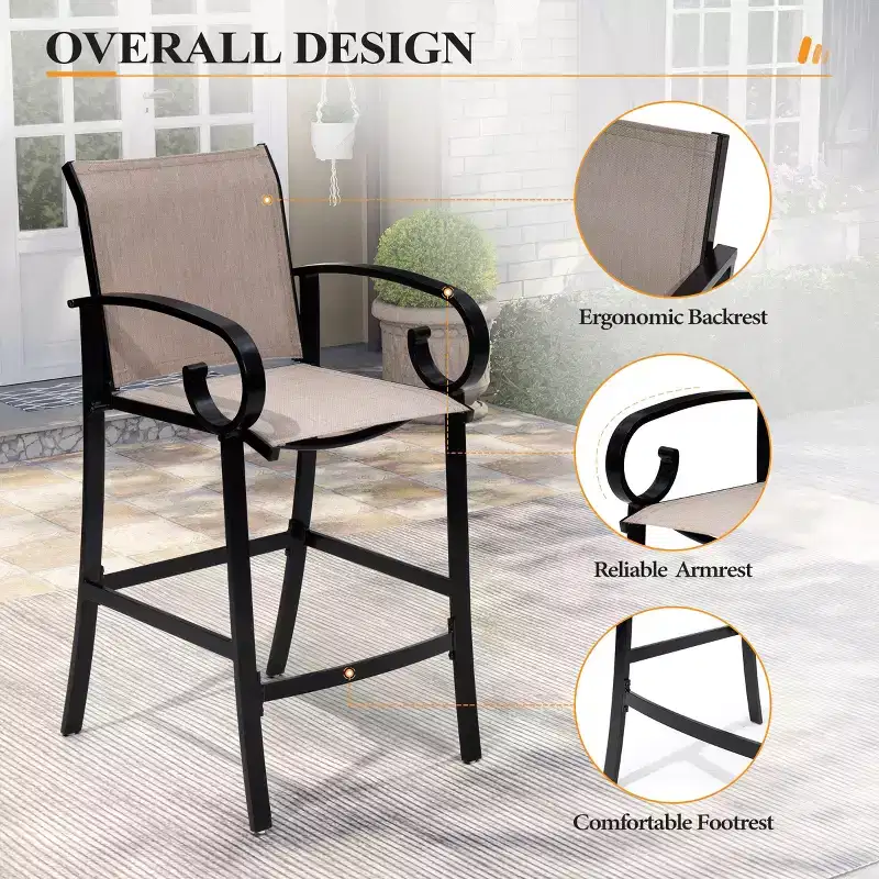 Crestlive Products 27.8'' Counter Height Set of 2 Swivel Bar Stools Aluminum Frame with Sunbrella Fabric
