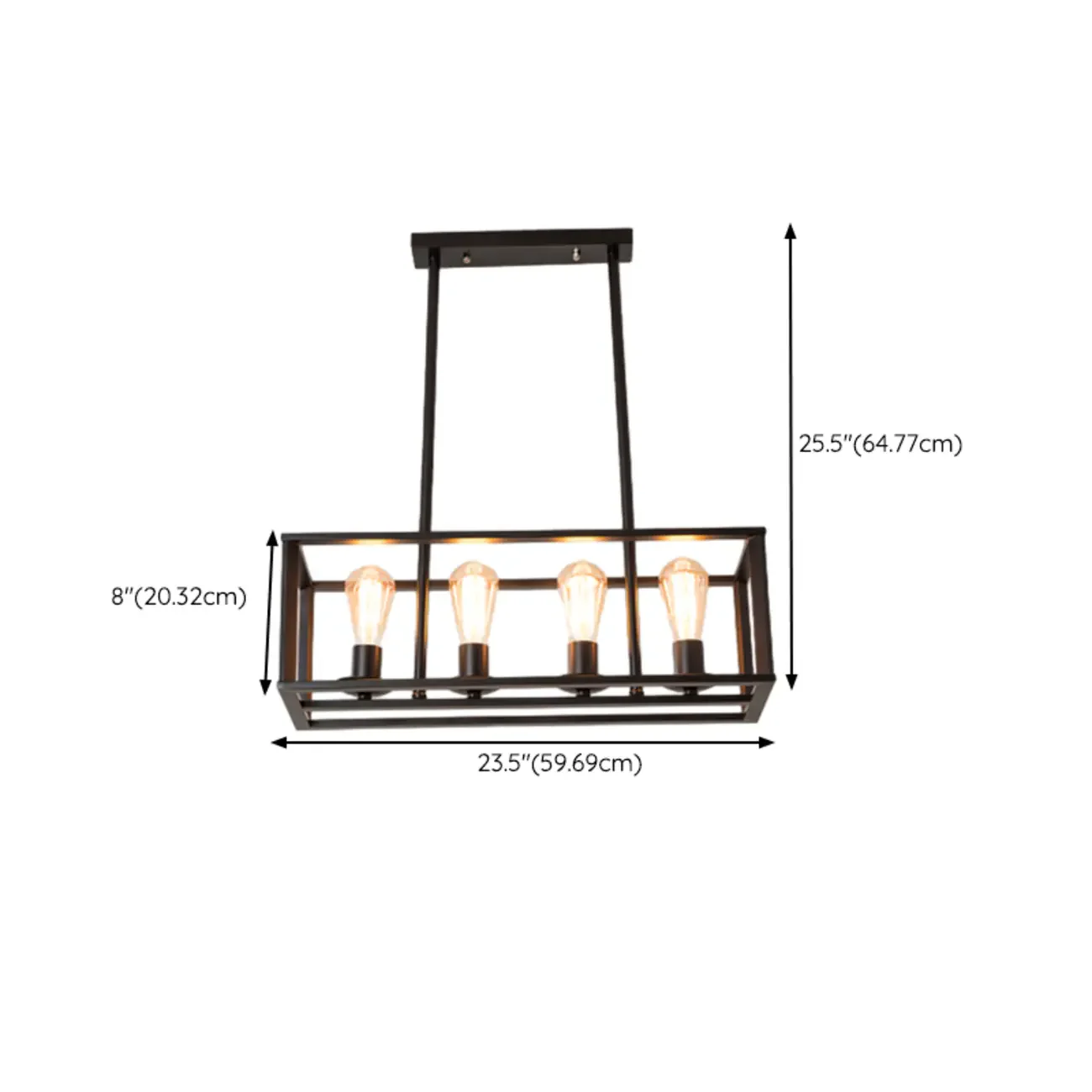 Industrial Rectangle Black 4-Light Kitchen Island Light