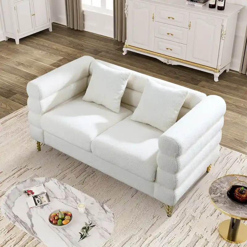 Ouyessir Teddy Fabric Modern Sectional Sofa Sets L-Shape/2/3/4 Seater Sofa Couch with Pillows