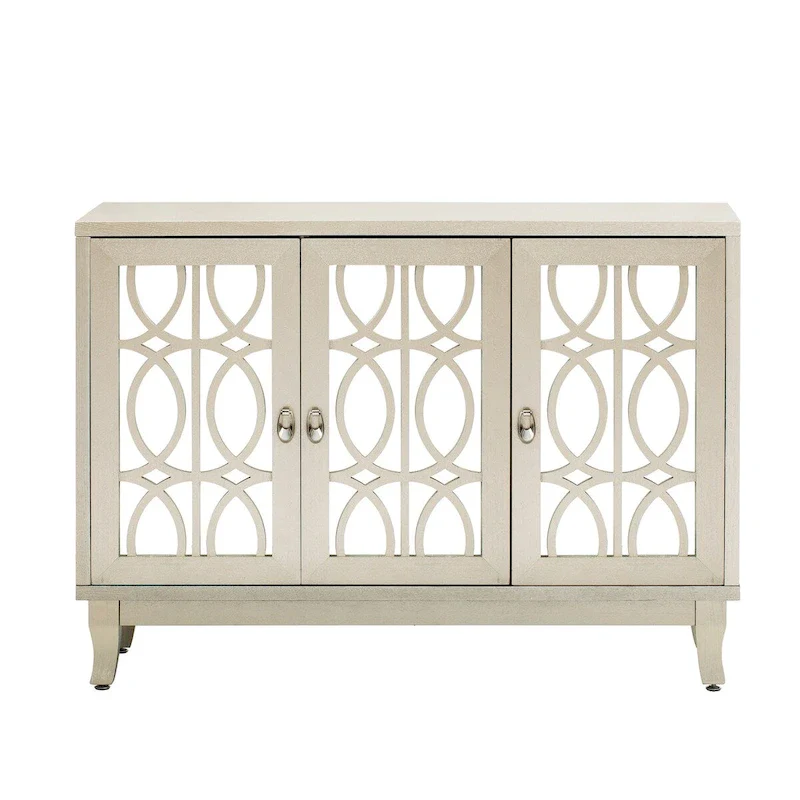Sideboard Buffet Cabinet with 3 Mirrored Glass Doors and Silver Handle - 47.2 L x 15.6 W x 33.9 H
