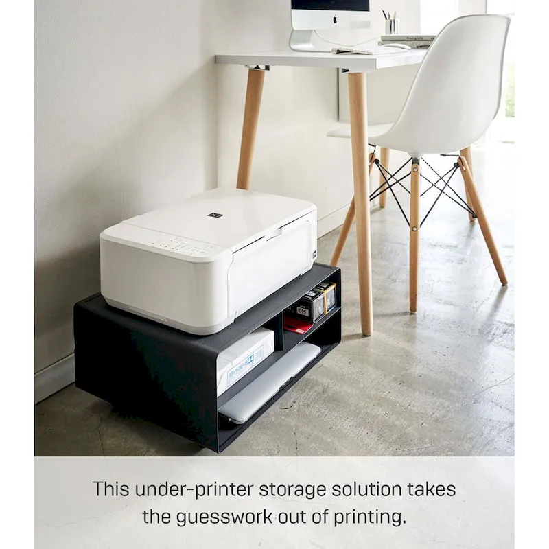 Black / White Rolling Printer Stand with Storage, Steel, Single-User