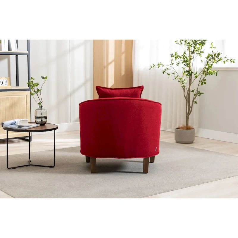 Mid-Century Upholstered Barrel Accent Round Arm Chair with Ottoman