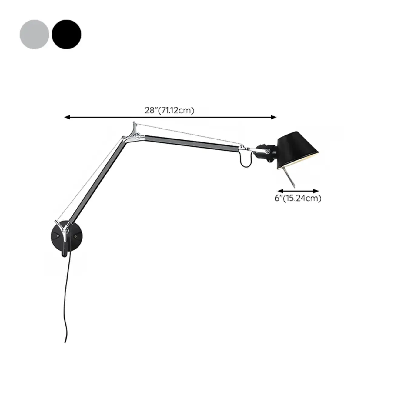Industrial Metal Silver and Black Swing Arm Wall Light with Shade